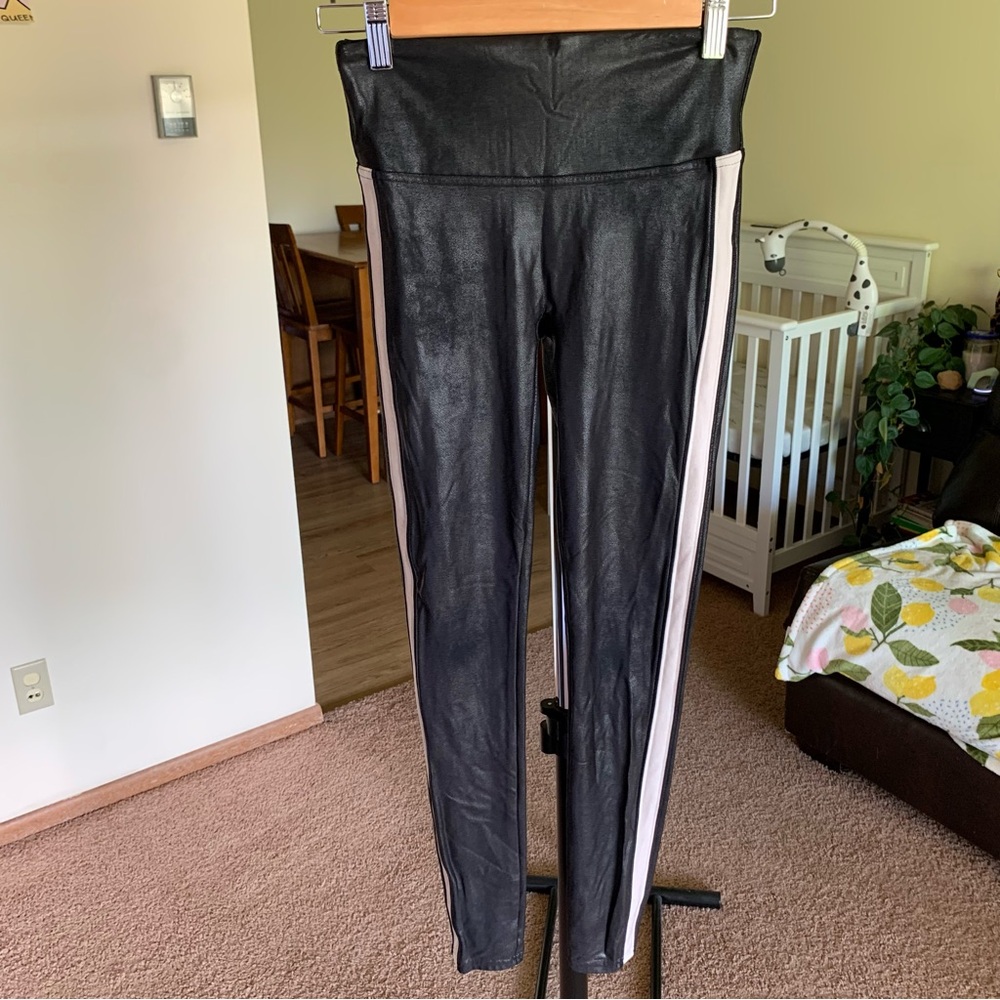 Spanx Faux Leather Tuxedo Side Stripe Leggings XS